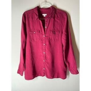 J.Jill Red Button Down Long Sleeve Tencell Lyocell Size Large Women's
